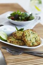 Prawn fish and macadamia cakes with minted yoghurt