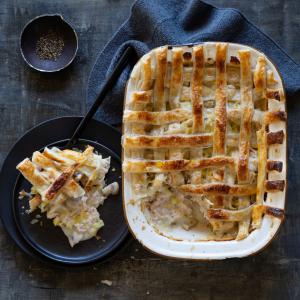 Chicken leek and mushroom lattice pie