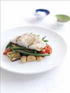 Baked Jewfish with Eggplant, Capsicum & Lima Beans