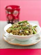 Green Tea Barley Risotto with Mushrooms and Asparagus